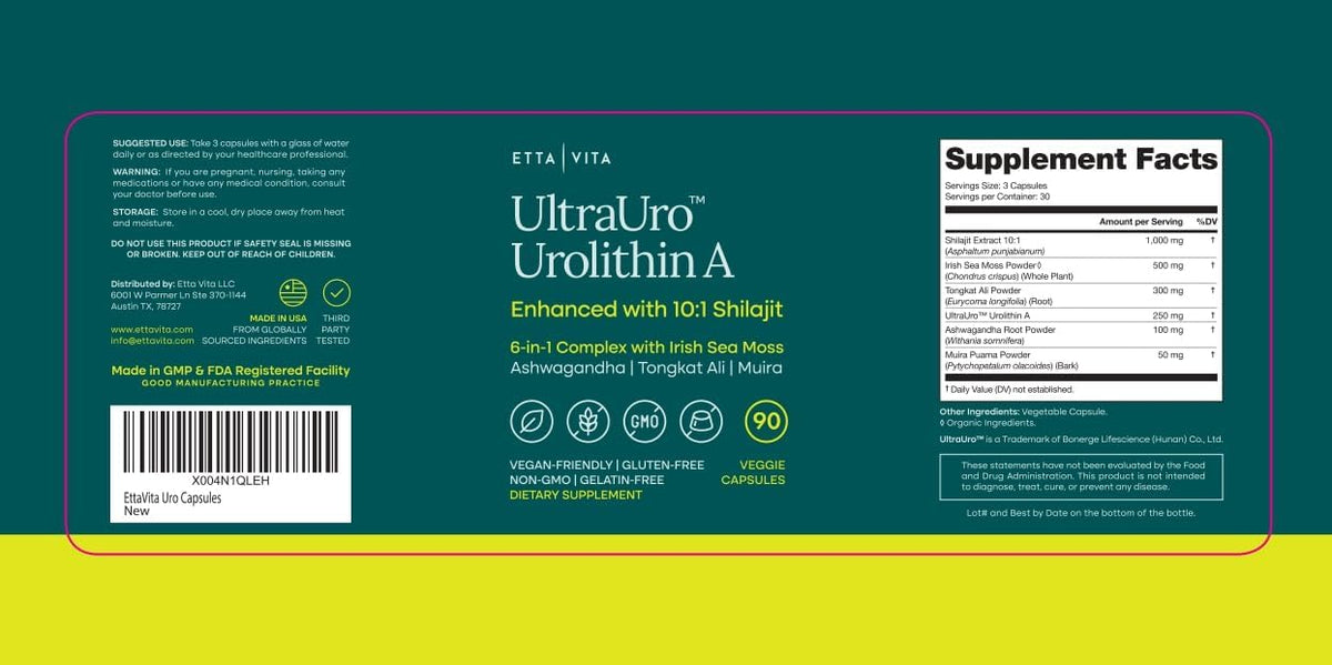 Urolithin-A Complex with Shilajit, Sea Moss, Ashwagandha & Tongkat Ali 90Ct | Urolithin a supplement, supports natural energy, hormone balance, focus & cellular health, vegan, non-GMO, made in USA