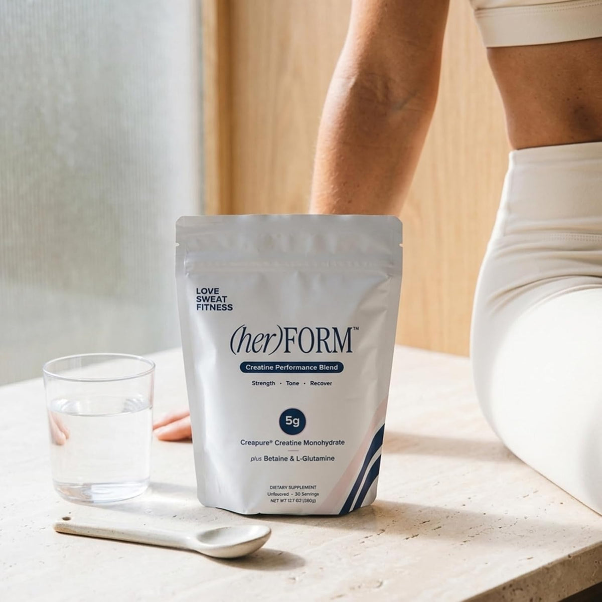 Love Sweat Fitness (her Form | Creatine for Women | 5g Creapure Creatine Monohydrate + L-Glutamine, Betaine, Coconut Water & Electrolytes | Strength, Recovery & Hydration | 30 Servings