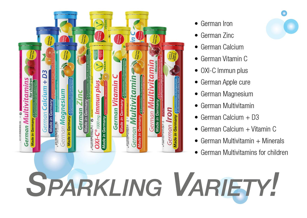 T&D German Multvitamin + Minerals 10 Vitamins 2 Minerals - 240 Vegan Drink Effervescent Tablets - Pomegranate Flavor - Made in Germany T&D buy supplements Au