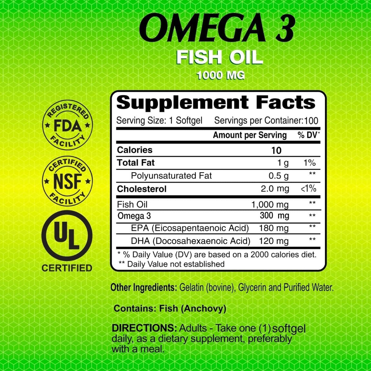 ALFA VITAMINS Omega 3 Fish Oil 1000mg Supplement, Supports Heart Health, Brain Function, Joint Mobility & Skin Hydration, 300mg Omega-3, 180mg EPA, 120mg DHA, 100 Softgels per Bottle, 4 Pack