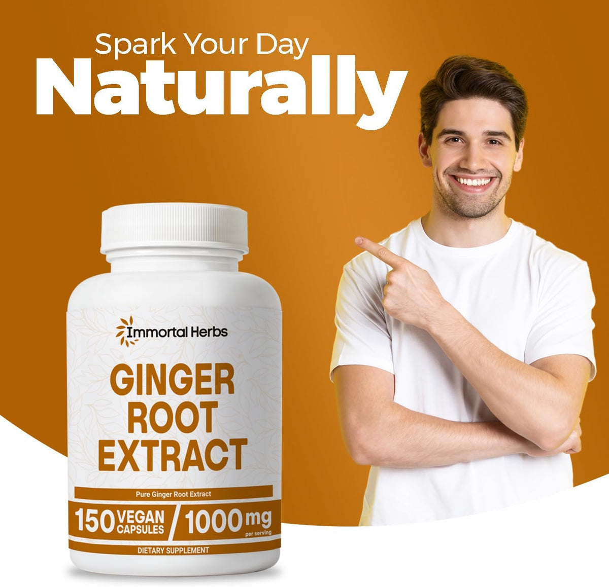 Ginger Root Capsules 1000mg, 4:1 Extract Powder, 150 Pills, Vegan, Non-GMO and Gluten-Free Ginger Supplement for Men and Women, 2 Month Supply