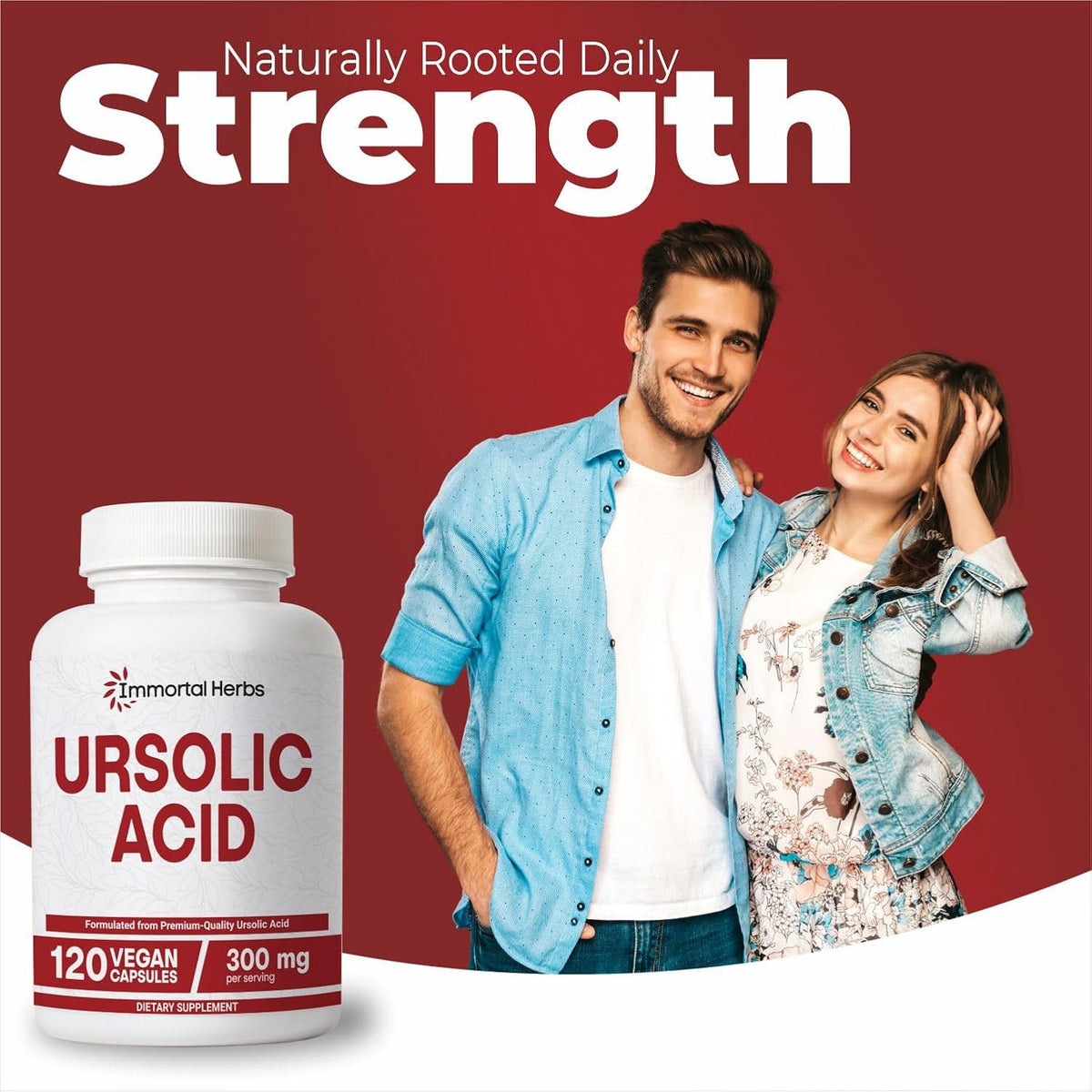 Pure Ursolic Acid Supplement 300mg, 120 Pills, Rosemary Leaf Extract Powder, Non-GMO and Gluten-Free Ursolic Acid Capsules for Women and Men
