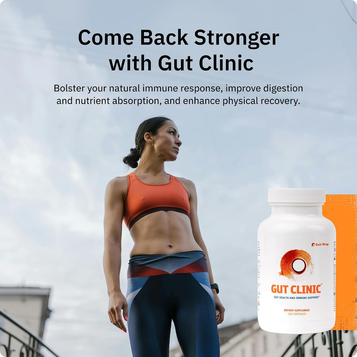 SaltWrap Gut Clinic Postbiotics - Digestive Repair & Bloating Relief, 120ct | AstraGin Boosts Healthy Bacteria by up to 420%, ImmunoLin and EpiCor Support Barrier Health, Immune Response and Eases Gas
