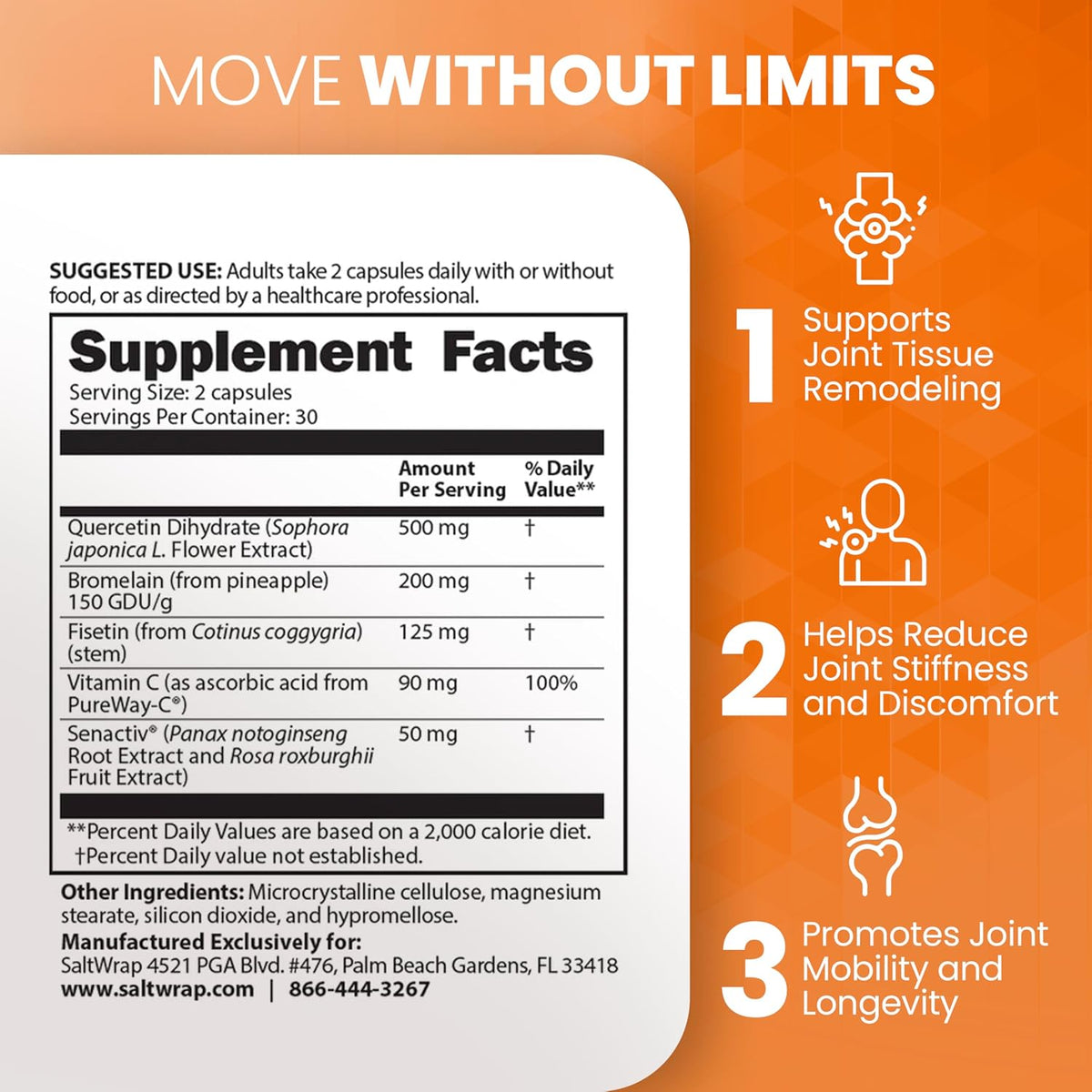 SaltWrap Joint & Muscle Recovery Bundle, Daytime - Collagen & Mag 3D | Made in USA, NSF Certified for Sport, Pairs Fortigel & Tendoforte Peptides with Quercetin, Fisetin and Senactiv Complex