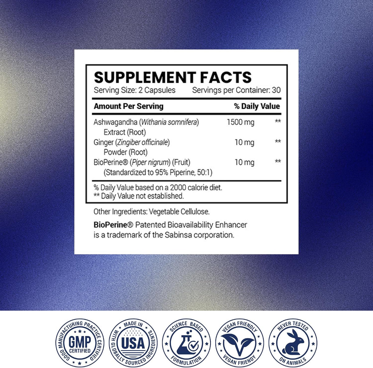 Research Verified Ashwagandha Supplement 1500mg Maximum Strength with Bioperine and Ginger Root, Enhance Cognitive Function - 60 Vegan Capsules (1 Bottle)