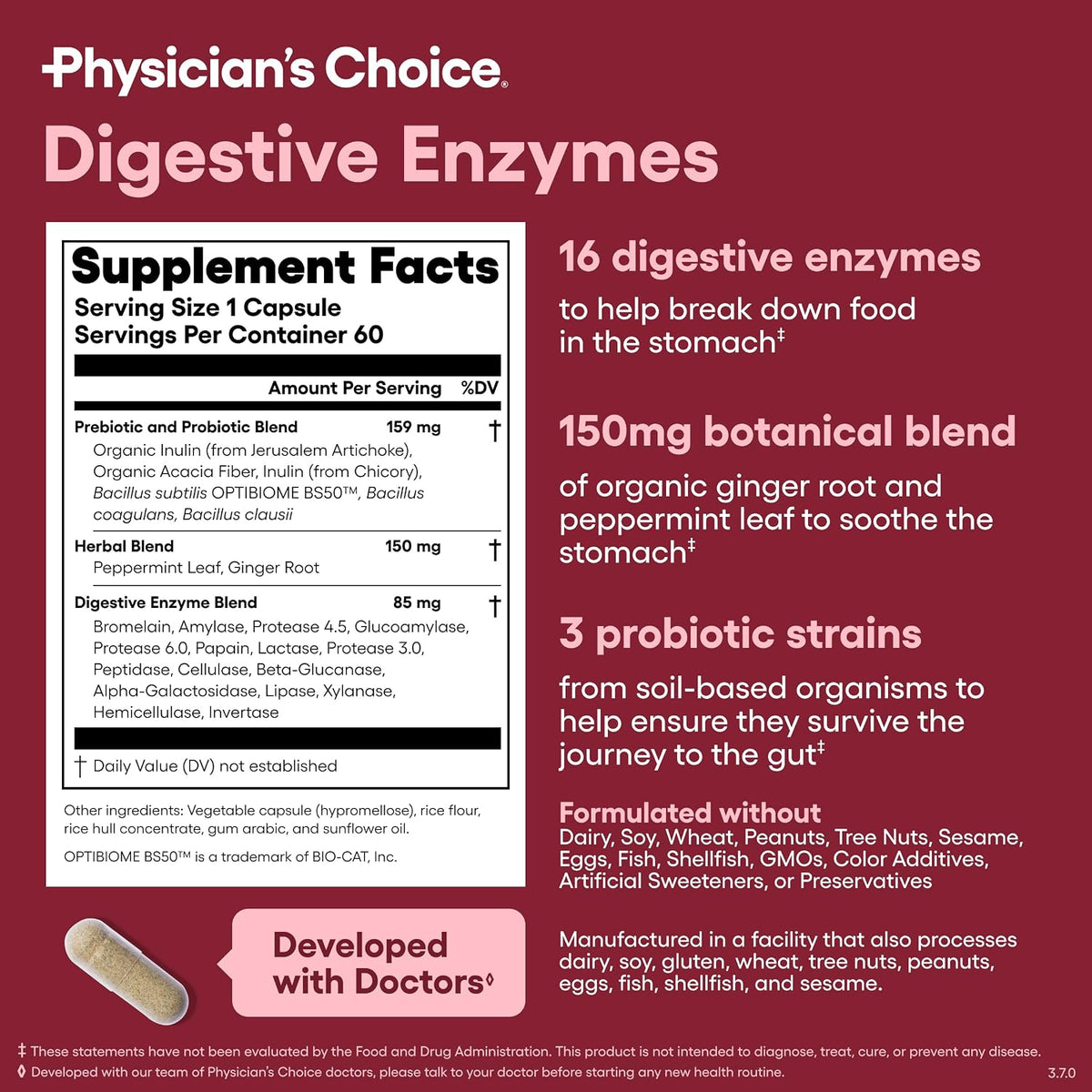Physician's CHOICE Digestive Enzymes 60 Count + Easy Mix Fiber Bundle