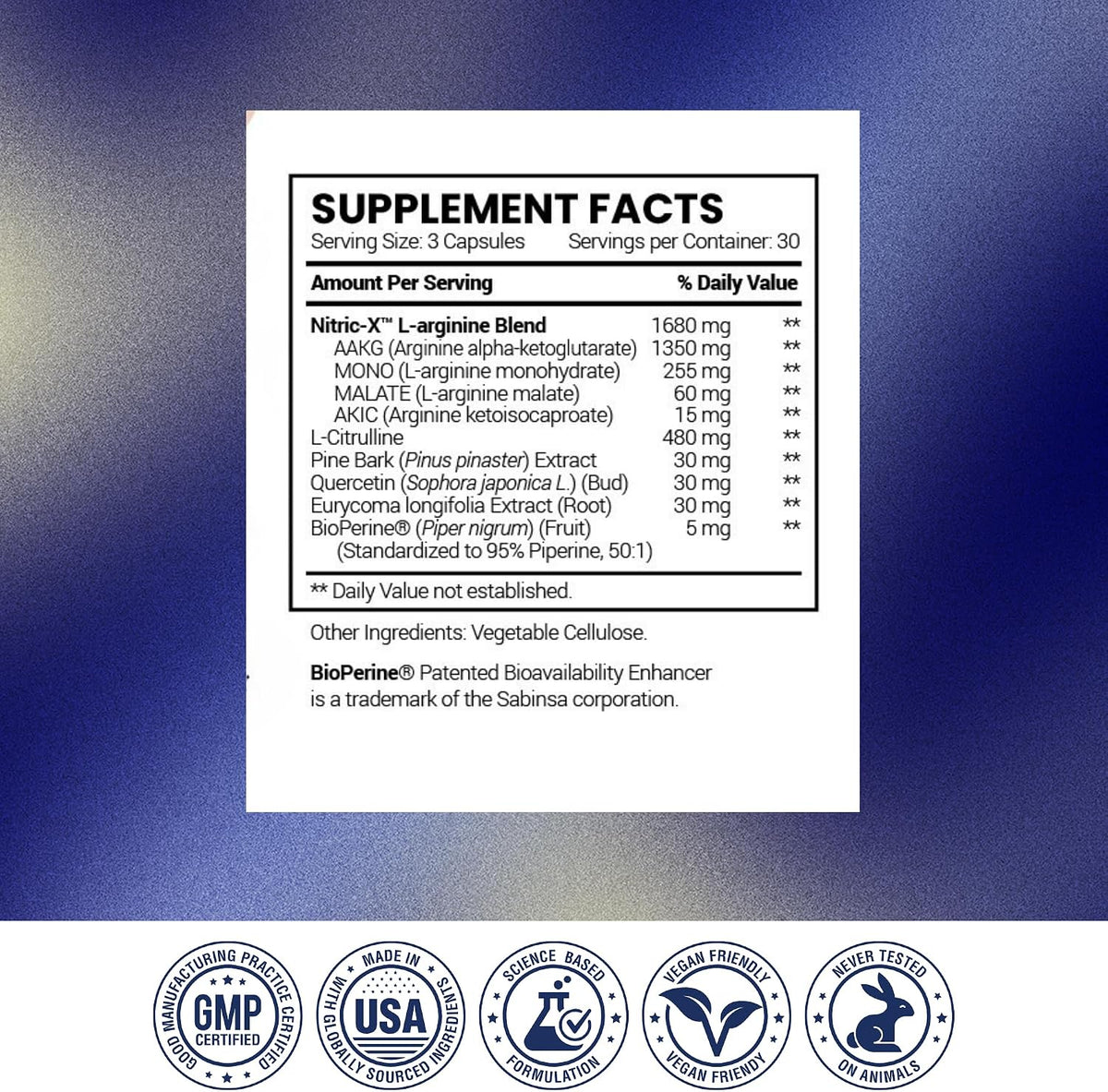 Research Verified Nitric Oxide - with L-Arginine and L-Citrulline - 90 Count - 1 Bottle