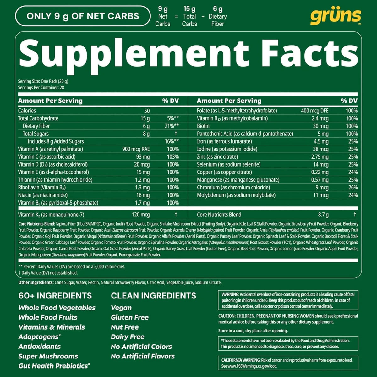 Adult Greens Gummies & Daily Multivitamin, Prebiotic Fiber, 28 ct | Adaptogens, Superfoods, 20+ Vitamins & Minerals, Digestion, Daily Support