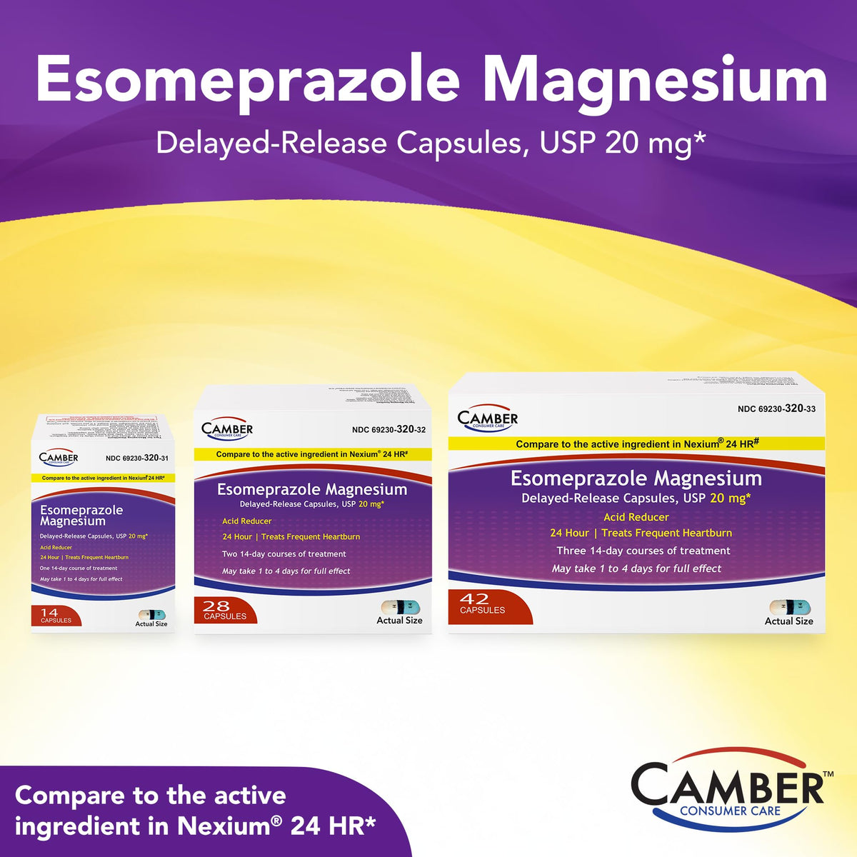 Camber Esomeprazole Magnesium USP 20mg, Delayed Release Capsules, Treats Frequent Heartburn (42 Count) CAMBER PHARMACEUTICALS, INC buy supplements Au