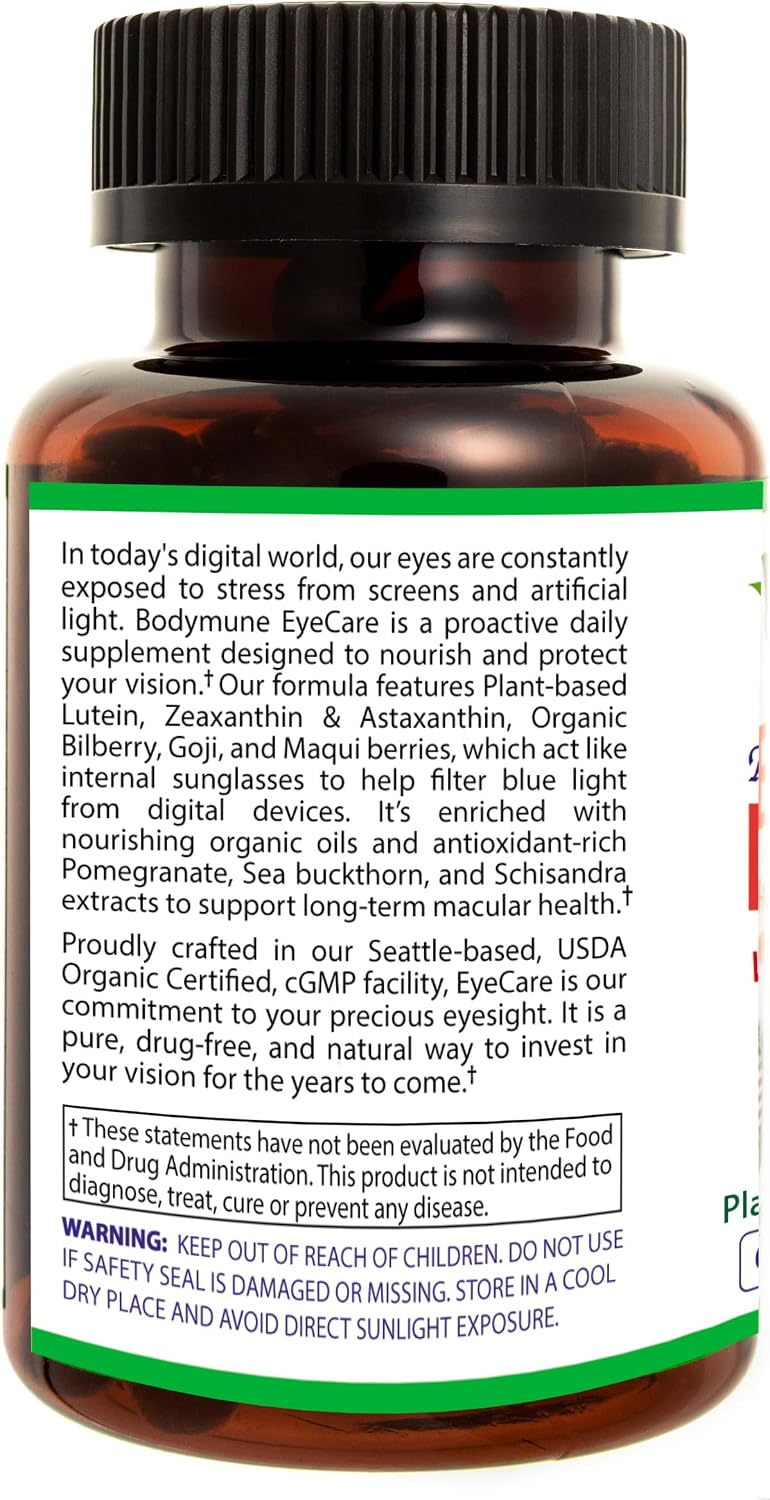Bodymune EyeCare with Astaxanthin, Lutein & Zeaxanthin Advanced Eye Health Supplement – Supports Retina Health, Dry Eyes & Vision Clarity – 60 Capsules – Plant-Based & Non-GMO, Vegan, Gluten-Fre