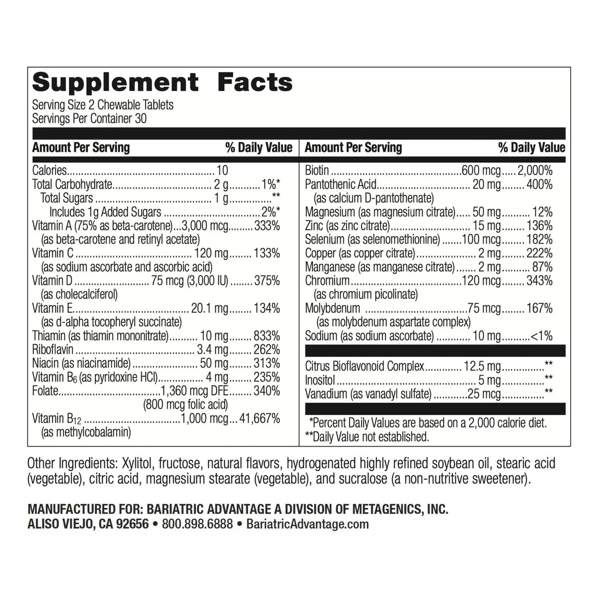 Bariatric Advantage Chewable Essential Multivitamin Without Iron - 200 DV of Key Nutrients - Trace Mineral Support - PrimeBioHealth - canada supplements