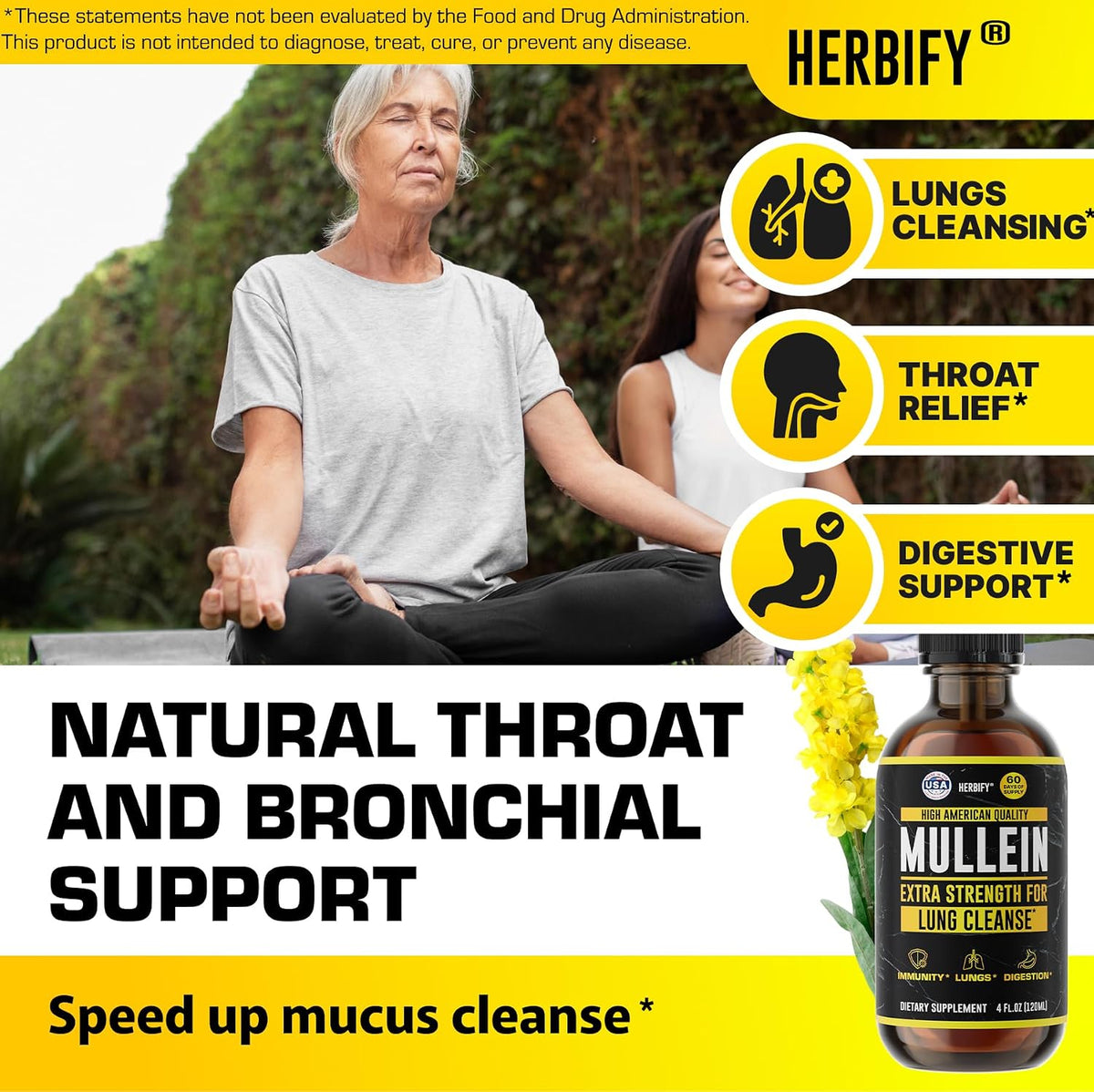 HERBIFY Bundle - Lions Mane & Mullein 4 Fl Oz Drops - Supplement for Memory, Focus & Clarity & Immune Support, Lung Cleanse and Bronchial Support - PrimeBioHealth - canada supplements
