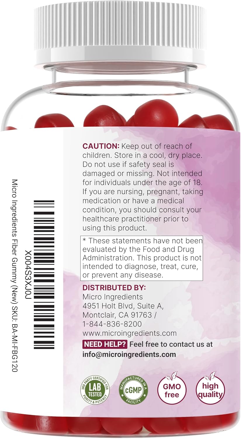 Micro Ingredients Fiber Gummies with Probiotics, 120 Count | 6g Per Serving + 2 Billion CFU | Sugar Free Peach Cherry Flavor | High Fiber Supplement for Women & Men | Non-GMO, Gluten Free - PrimeBioHealth - canada supplements
