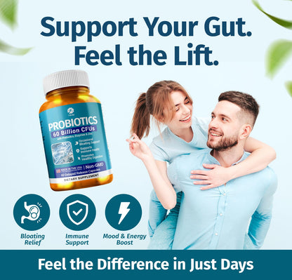 1 Body Probiotic 60 Billion for Men & Women, Gut Health Support with Prebiotics, Digestive Enzymes, Zinc & L-Glutamine, Non-GMO, 60 Vegan Capsules - PrimeBioHealth - canada supplements