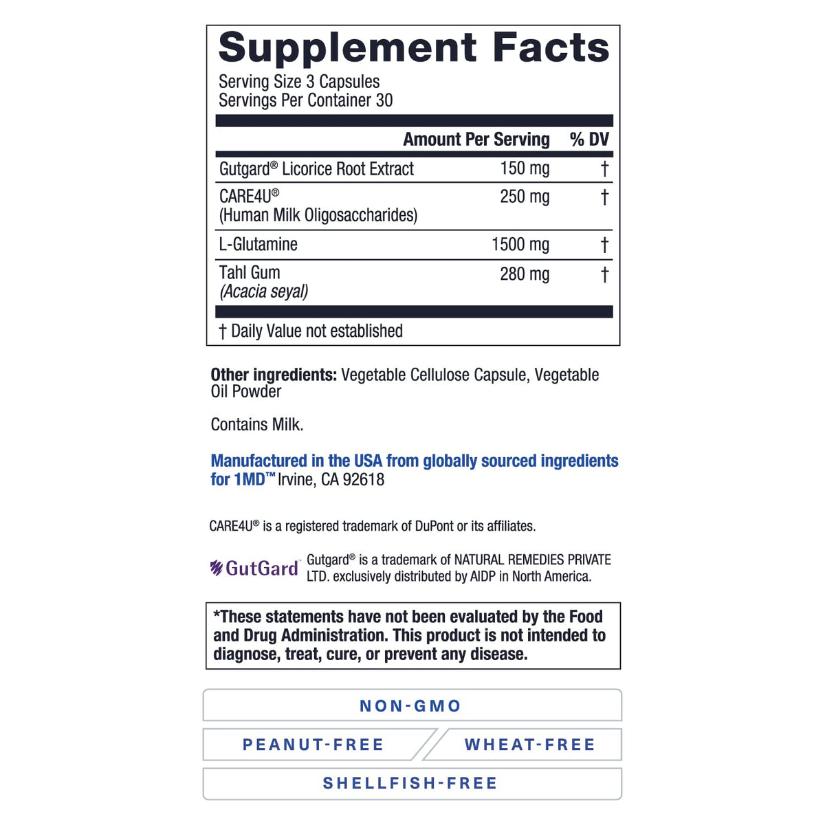 1MD Nutrition GutMD - L-Glutamine Capsules w/Prebiotic for Gut Health - L Glutamine Supplement - Supports Healthy Digestive - PrimeBioHealth - canada supplements