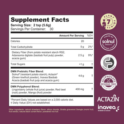 38TERA DMN (Daily Microbiome Nutrition), 6 Oz, Plant-Based Fiber Powder with 3 Different Prebiotics, Helps Digestive & Gut Health, Low FODMAP Supplement, Vegan, Wild Berry Flavor, 30 Servings - PrimeBioHealth - canada supplements