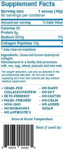 Dr. Kellyann Unflavored Collagen Peptides Powder (60 Servings) – Grass-Fed, Keto & Paleo-Friendly, Non-GMO, Gluten-Free, 1 Pack