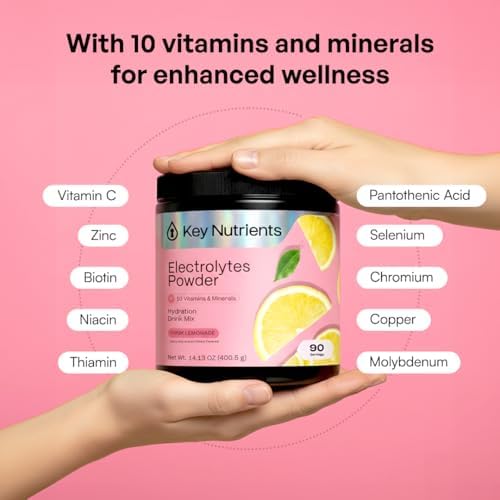 KEY NUTRIENTS Electrolytes Powder Bundle, Pink Lemonade 90 Servings + Electrolyte Powder Packets Variety Pack 10 Count, Sugar Free Hydration Drink Mix with Vitamins & Minerals, No Calories