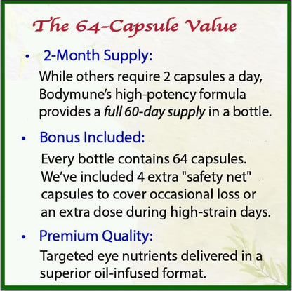 Bodymune EyeCare with Astaxanthin, Lutein & Zeaxanthin Advanced Eye Health Supplement – Supports Retina Health, Dry Eyes & Vision Clarity – 60 Capsules – Plant-Based & Non-GMO, Vegan, Gluten-Fre