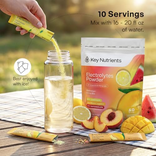 KEY NUTRIENTS Electrolytes Powder Bundle, Blue Raspberry 90 Servings + Electrolyte Powder Packets Variety Pack 10 Count, Sugar Free Hydration Drink Mix with Vitamins & Minerals, No Calories