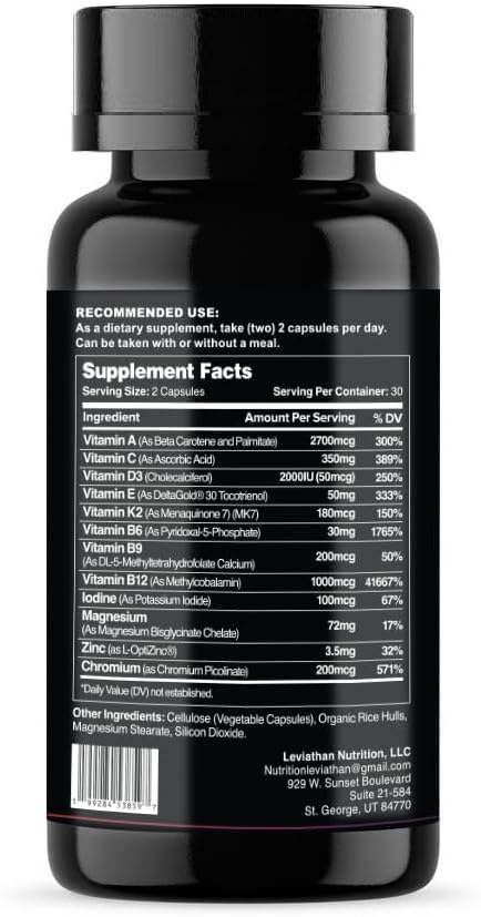 Leviathan Multi Vitamin | Full Spectrum - DeltaGold Tocotrienol Vitamin E, Magnesium, Zinc, Iodine, Chromium & More