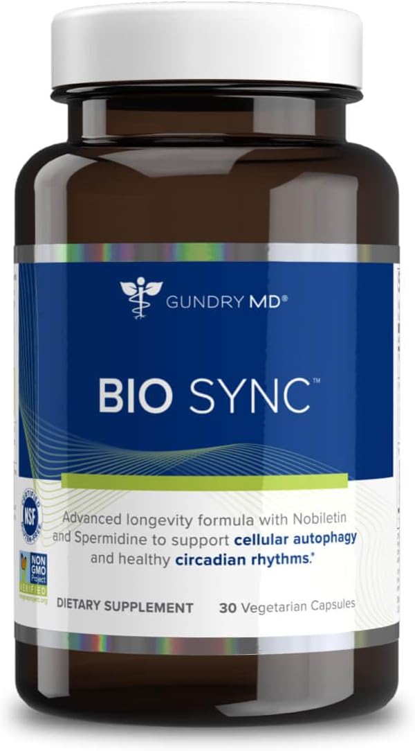 Gundry MD® Bio Sync Longevity Supplement, 30 Servings | Certified Vegan, Certified Gluten Free, Non-GMO, Sugar Free, Made with Spermidine, PEA, & Nobiletin, Feel More Energetic