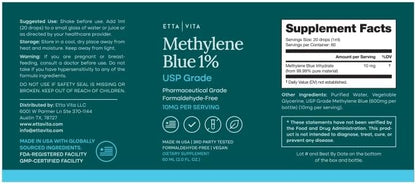 Methylene Blue Pharmaceutical Grade 99.99% Pure 1% Solution, 2oz Tincture | Methylene blue drops for energy, focus, clarity, cognition & cellular support, 3rd party tested, formaldehyde-free, USA