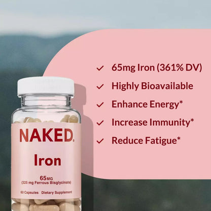 Naked Iron + Vitamin C Bundle – High-Potency Supplement for Deficiency, Energy Support, Red Blood Cell & Daily Antioxidant Immune Support – 65 mg Iron (60 Caps) + 500 mg Vitamin C (90 Caps)