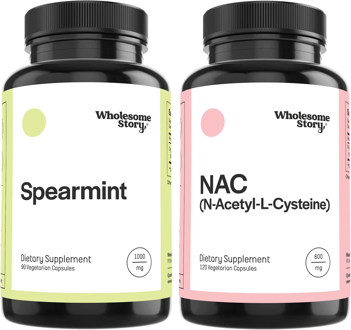 Organic Spearmint + N Acetyl Cysteine | Organic Spearmint Capsules & N Acetyl Cysteine 600 mg Bundle Supplement | Supports Hormones, Liver, Lung, Digestion & Gut Health | 30 & 120 Day Supply