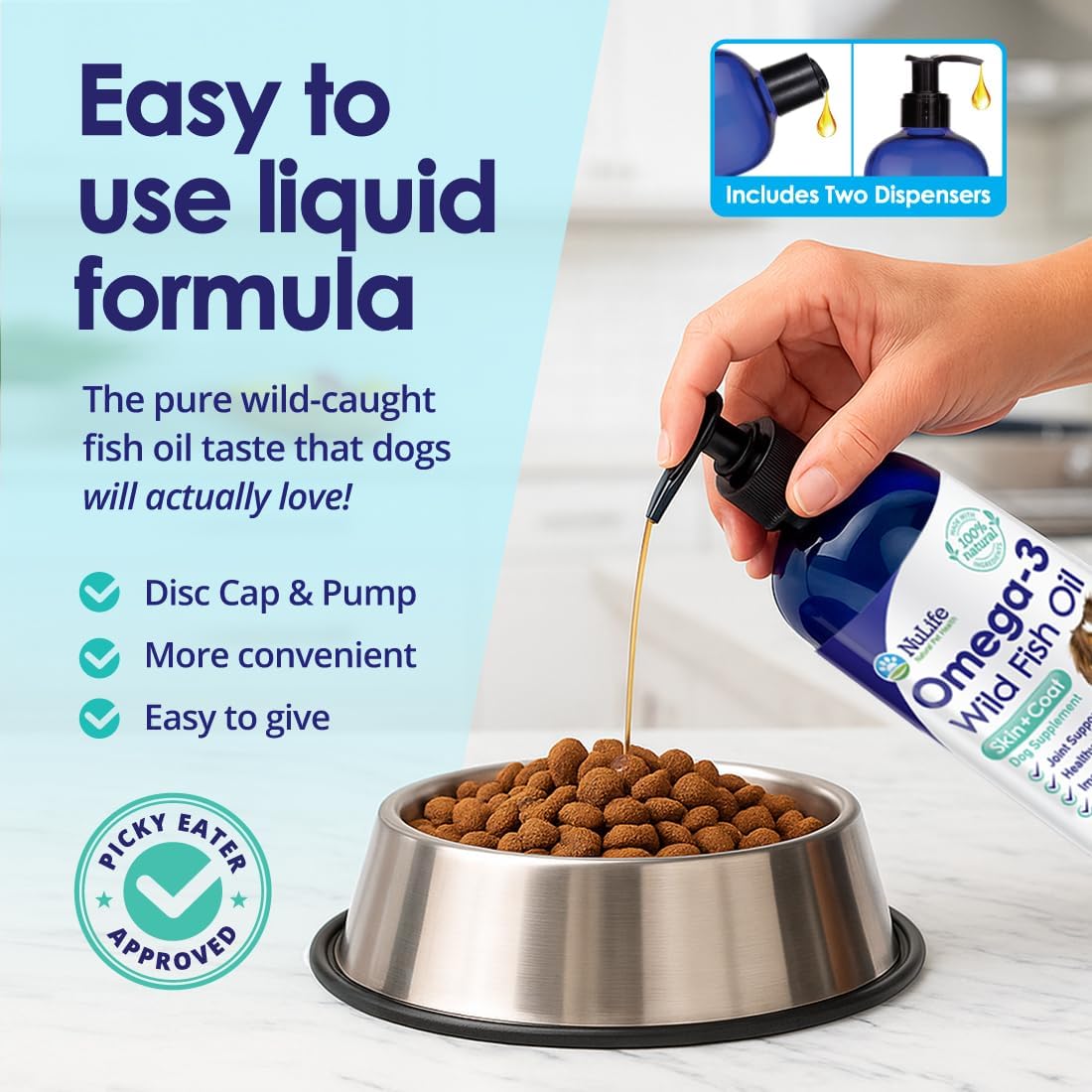Liquid Fish Oil for Dogs with Omega 3, 6 & 9 Fatty Acids, Wild Caught from Iceland, Skin and Coat Supplement for Shedding, Itchy Skin, Allergies, Brain and Heart Health, Rich in EPA + DHA - 16 oz