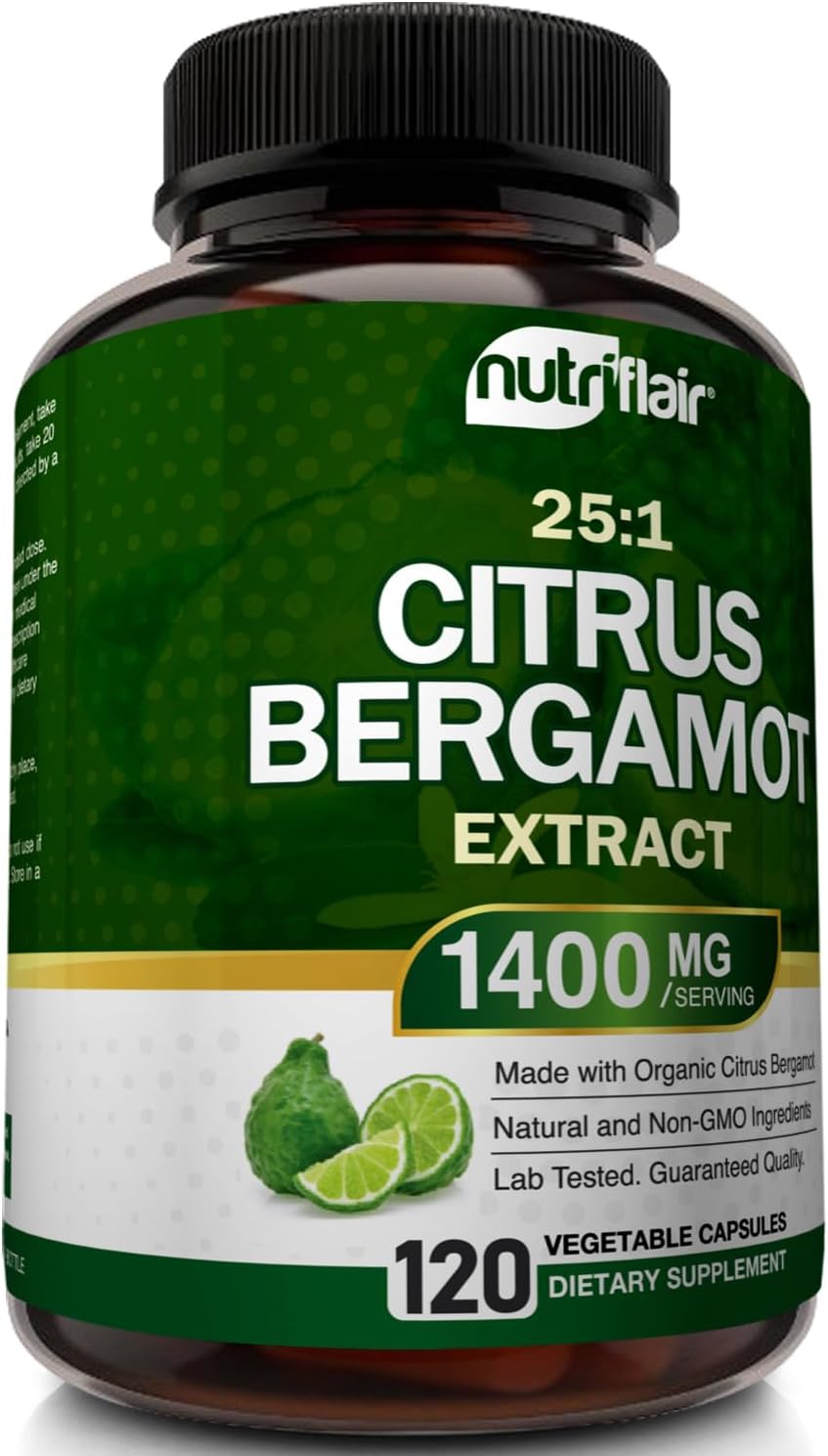 NutriFlair Organic Citrus Bergamot 1400mg, 120 Capsules - 25:1 Bergamia - Essential Oil and Citrus Bioflavonoids - Natural Heart Health Supplements for Women and Men - Non-GMO Pills