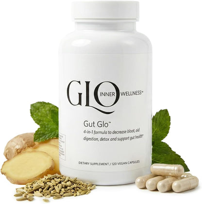 Gut Glo 4-in-1 Probiotic (16 Billion CFU) Gut Health Supplement, Digestive Enzymes, Magnesium & Organic Herbs – Ginger, Peppermint for Bloating & Constipation Relief – Vegan – 120 Capsules