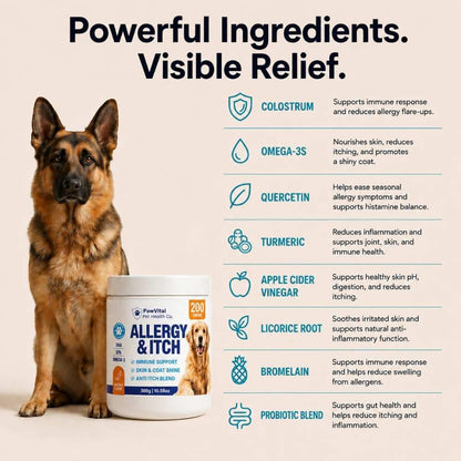 Dog Allergy Chews - 200ct Dog Allergy Relief for Itching Skin & Paw Licking - Allergy and Immune Chews for Dogs with Probiotics & Colostrum - Anti Itch Supplement for Seasonal Allergies, Salmon Flavor