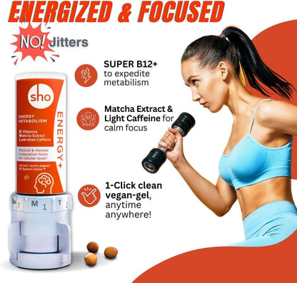SHO Vegan Energy+ Focus Supplement Kit- Matcha Green Tea Extract, Methylated B Complex, Vitamin B and Caffeine Natural Energy Booster Without Crash, Jitters for Men and Women - 60 Pills Refill Bottle SHO buy supplements Au