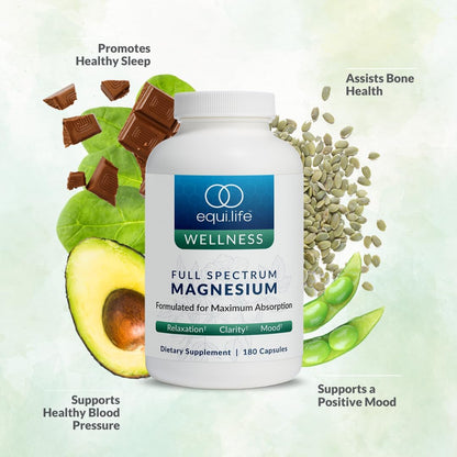 EquiLife Full Spectrum Magnesium Supplement, 250mg a Serving, 180 Capsules | Bioavailable Mineral Blend | Supports Muscle Health, Promotes Healthy Sleep, Mood Balace & Heart Health | Non-GMO