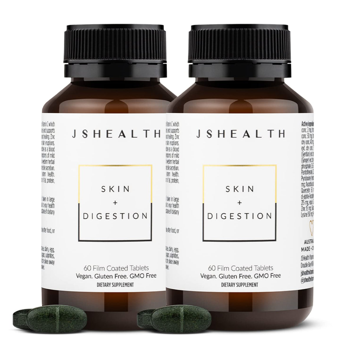 JSHealth Skin & Digestion Formula Supports Healthy Skin & Digestive Comfort | Clear Skin Supplement with Zinc, Burdock, Turmeric. Supports Healthy Skin and Digestive Comfort. Vegan (60 Tablets)