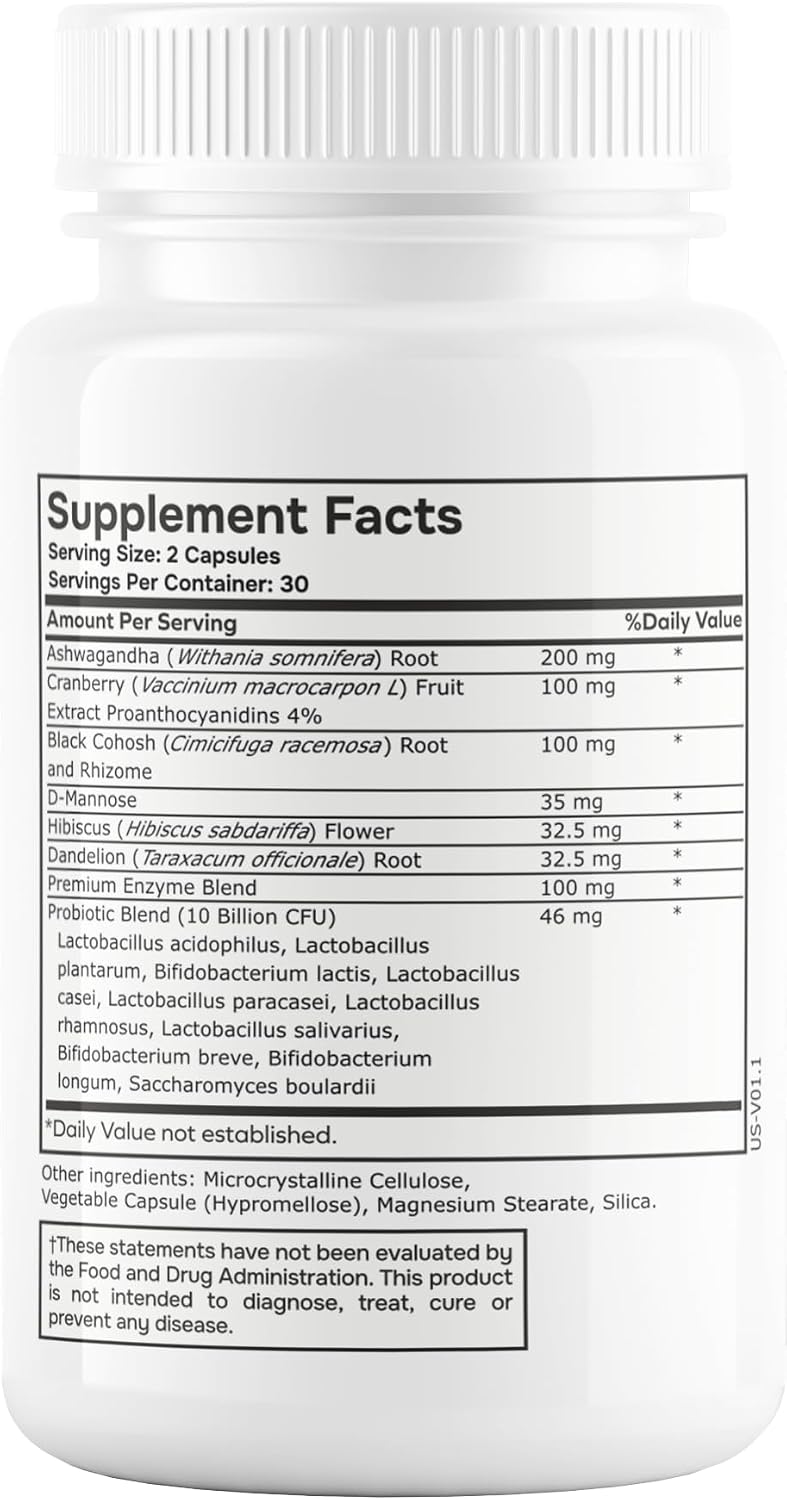 envitamin Probiotic for Women Balance Formula with Ashwagandha, Cranberry, Black Cohosh, D-Mannose, Hibiscus, & Dandelion - Support Your Microbiome