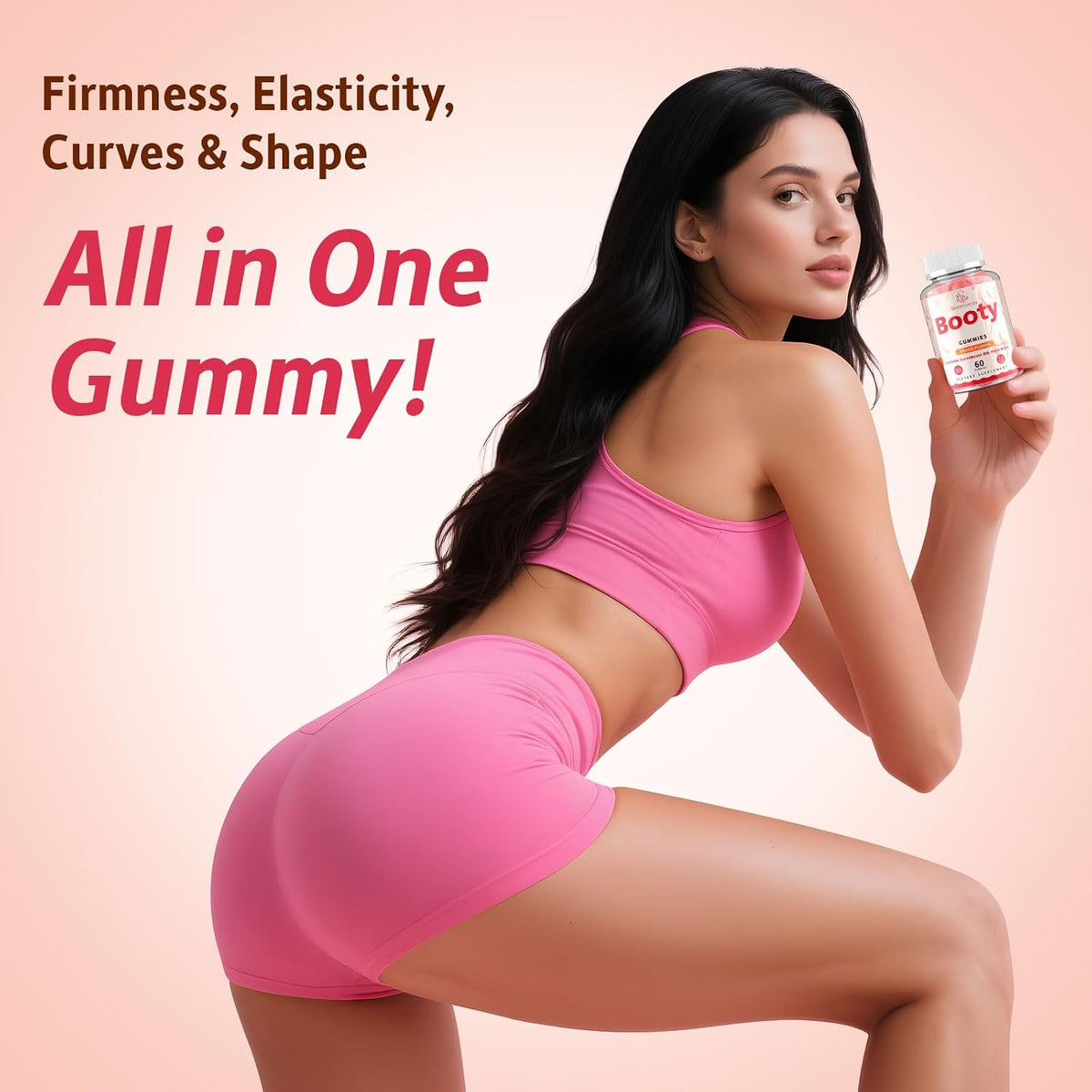 Booty Gummies for Women - BBL Gummies with Creatine Monohydrate, Milk Thistle, Vitamins D3 & Herbal Blend - Zero Sugar, Vegan, Peach Flavor, 60 Counts