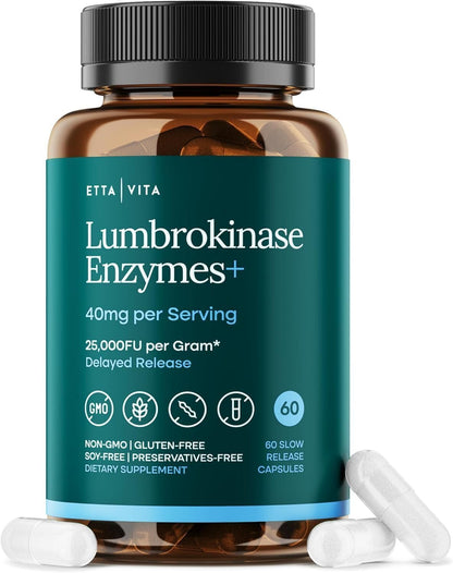 Nattokinase 4000 FU Serrapeptase 240000 SPU Lumbrokinase 2000 FU, 60 Ct | Triple enzyme complex in delayed-release capsules for digestion, gut health & daily energy, non-GMO, gluten free, made in USA