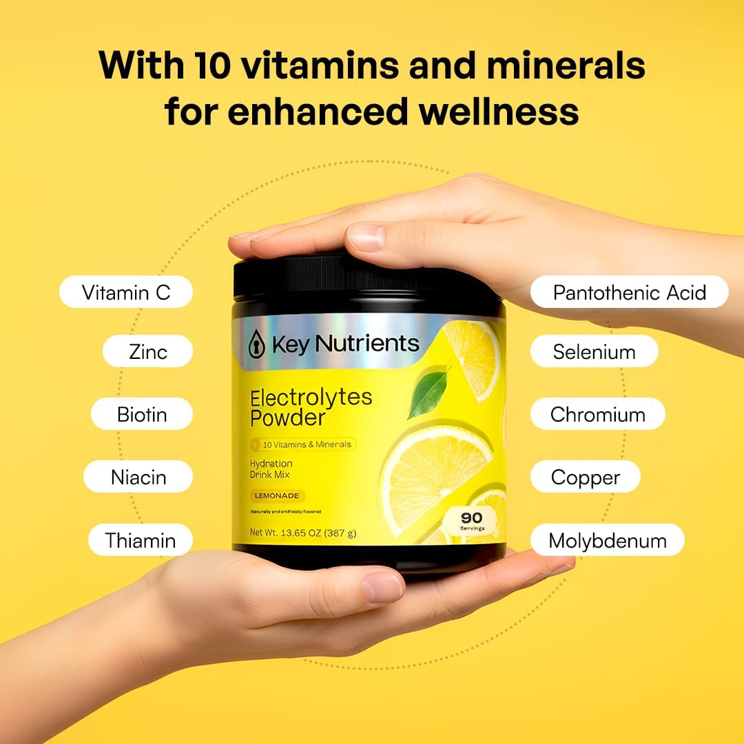 KEY NUTRIENTS Electrolytes Powder Bundle, Refreshing Lemonade 90 Servings Jar + Juicy Watermelon 20 Count Packets, Sugar Free Hydration Travel Drink Mix with Vitamins & Minerals, No Calories