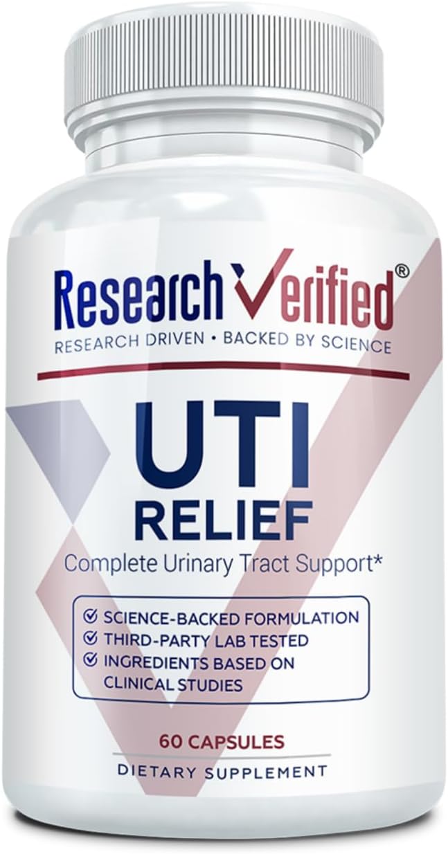Research Verified UTI Relief - Urinary Tract Support Supplement - 100% Natural, Vegan with Lingonberry, Cranberry & D-Mannose - 1 Bottle (1 Month Supply)