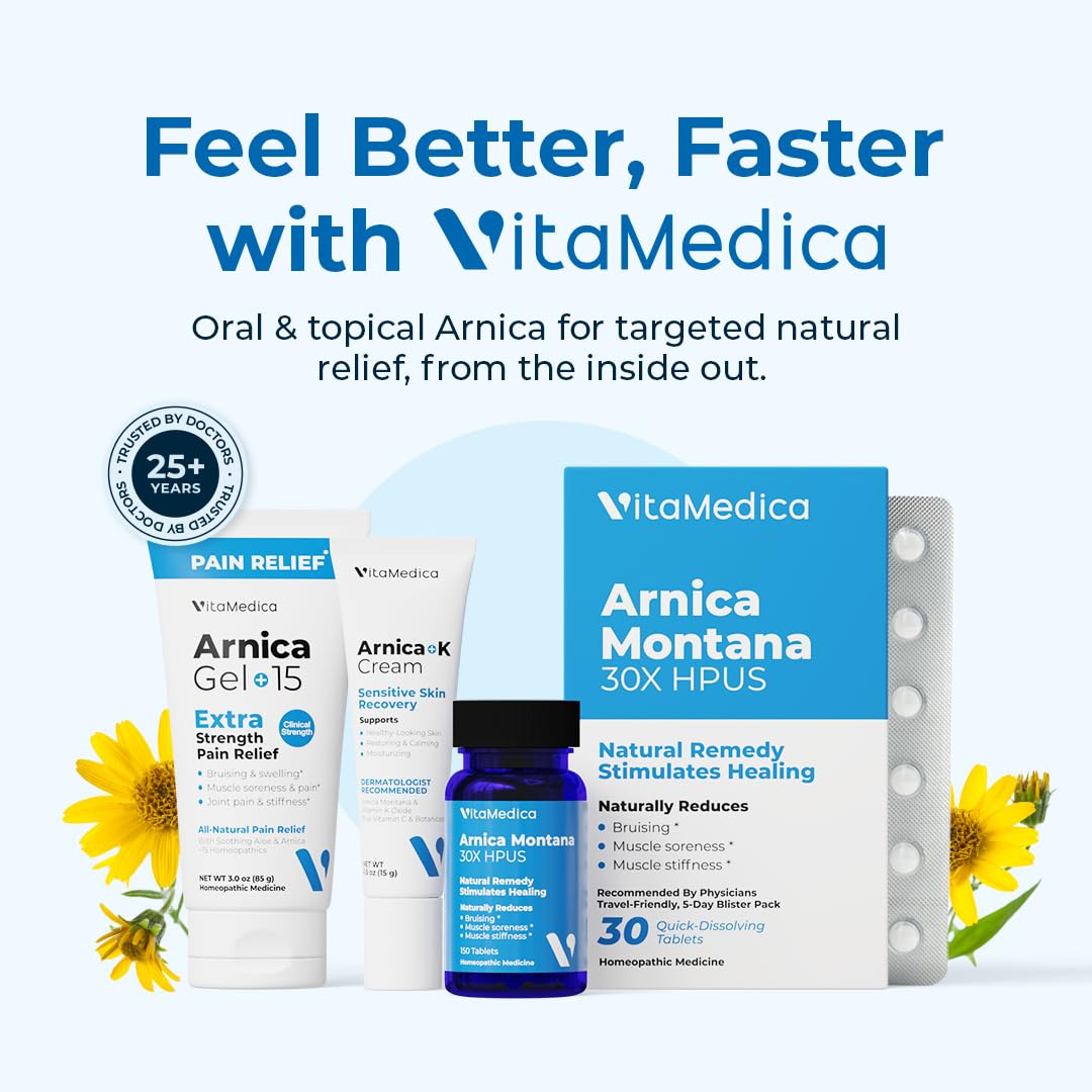 VitaMedica Arnica Montana 30X Homeopathic Tablets for Bruising Pain and Swelling | Plant Based Formula | Recommended by Plastic Surgeons | Natural Recovery Surgery Or Injury | 3 Pack | 150 Servings VitaMedicaBuy Supplements Australia