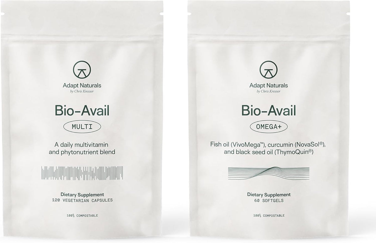 Adapt Naturals Daily Essentials Bundle – Bio-Avail Omega+ Fish Oil with Curcumin & Black Seed & Bio-Avail Multivitamin for Men & Women – 30-Day Supply