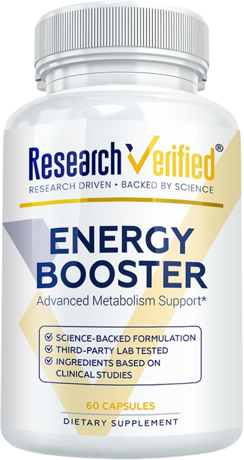 Research Verified Energy Booster - Natural Energy Support - 60 Capsules - Caffeine Free - B Vitamins and Adaptogens - 1 Month Supply