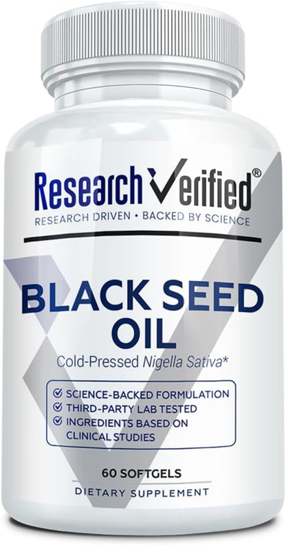 Research Verified Black Seed Oil - 60 Softgels - Boost Immunity, Support Digestion, Improve Respiratory Function - Cold-Pressed - 2% Thymoquinone (TQ)
