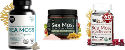 Atlantic Naturals Total Wellness Trio – Organic Irish Sea Moss Capsules 120ct + Sea Moss Super Greens Powder + Sea Moss Gummies with Lion's Mane | Complete Daily Wellness Routine