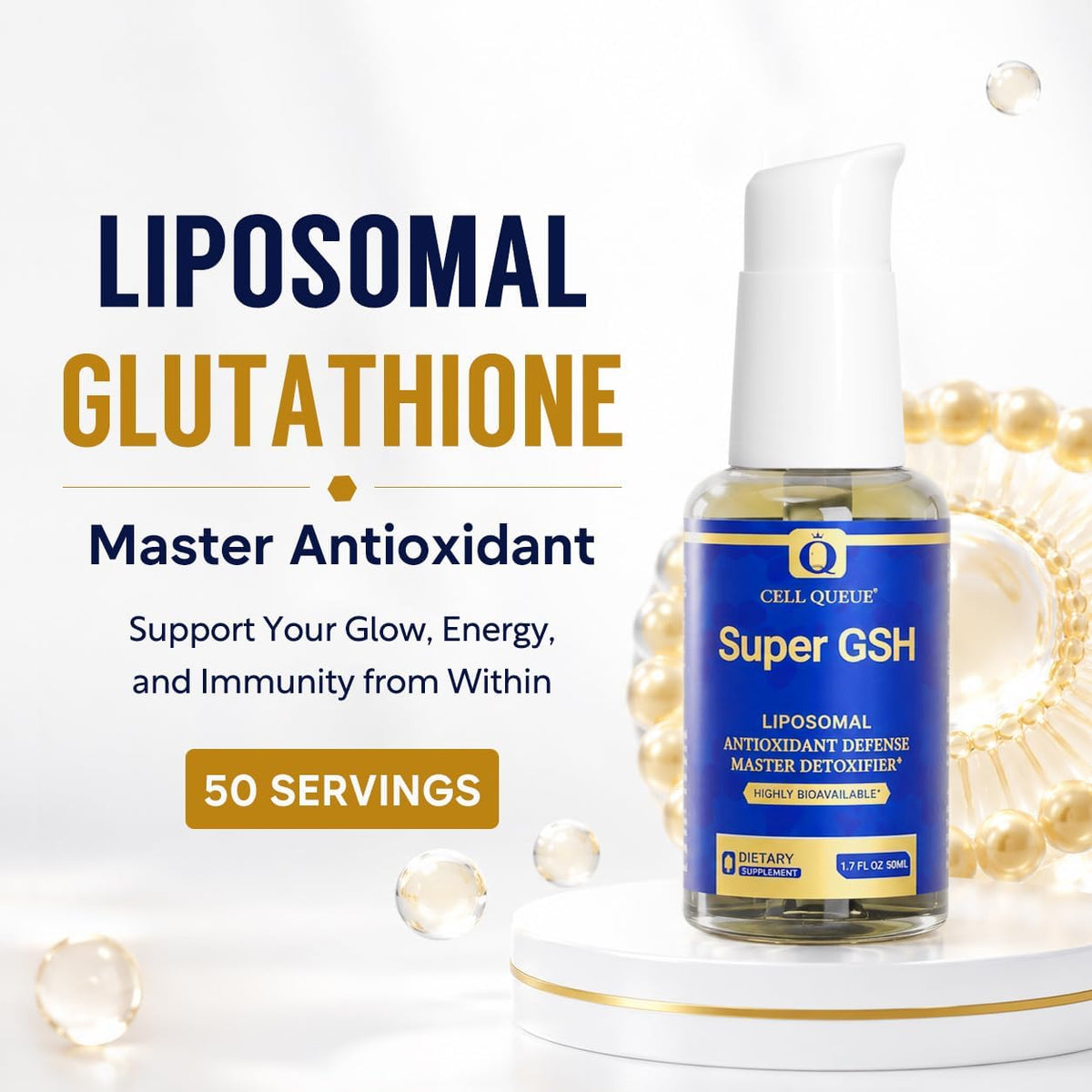 Liposomal Glutathione Liquid Supplement - Cellular Antioxidant Support with Phosphatidylcholine - Supports Liver Health, Immune System, Skin Radiance & Healthy Aging, 1.7 fl oz | Ultra High Absorption Glutathione Supplement with Reduced Glutathione & Phos