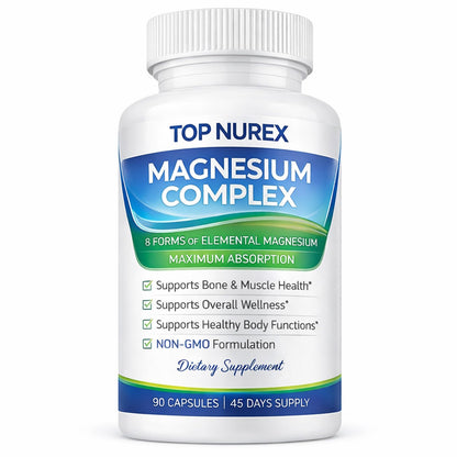 Top Nurex Magnesium Complex supplement bottle on a white background