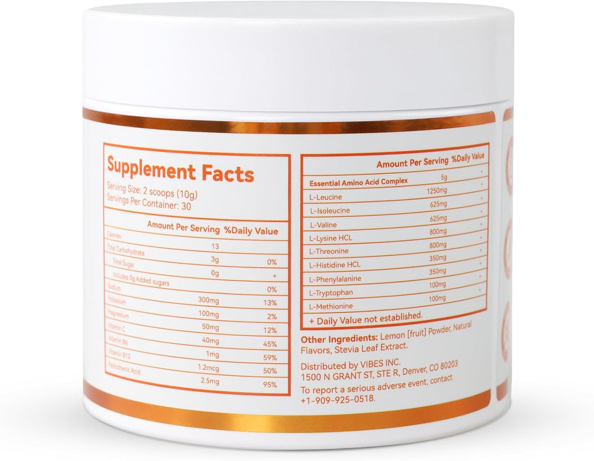 EAAs Electrolytes Powder, Essential Amino Acids Supplement, EAA & BCAA Powder, with B-Vitamins and Minerals – Hydration Drink Supplement, Keto Friendly, No Sugar- 30 Servings