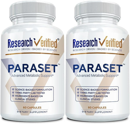 Research Verified Paraset - 120 Capsules - Natural Gut Health Enhancer - Garlic Bulb, Papain, Sweet Wormwood, Black Walnut, BioPerine - Vegan